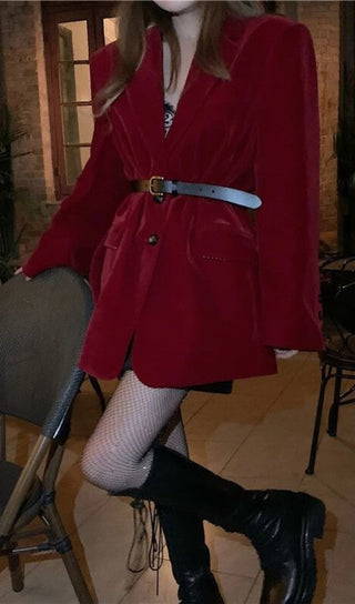 RED VELVET BLAZER WITH BELT