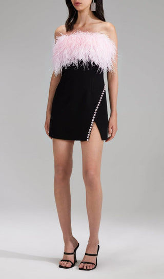 BANDAGE FEATHER CRYSTAL MINI DRESS IN BLACK styleofcb 