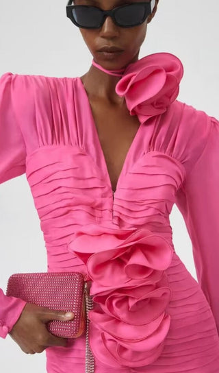 V NECK PINK RUCHED MINI DRESS Dresses styleofcb 