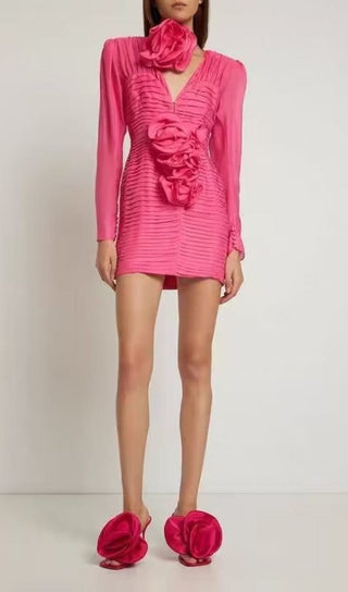 V NECK PINK RUCHED MINI DRESS Dresses styleofcb 