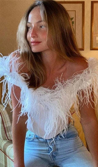 OFF SHOULDER FEATHER CORSET TOP styleofcb 