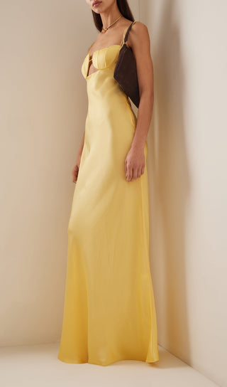 YELLOW TULIP SATIN MAXI DRESS