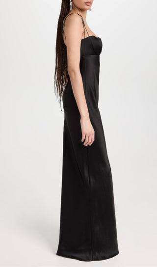 BLACK TULIP SATIN MAXI DRESS