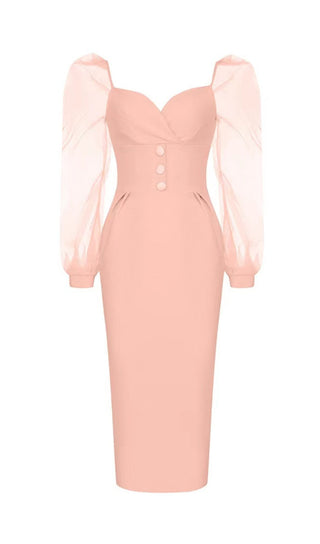 MESH SLEEVE BODYCON MIDI DRESS IN BLUSH PINK