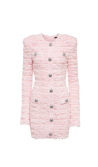 BOUCLE KNIT MINI DRESS IN PINK