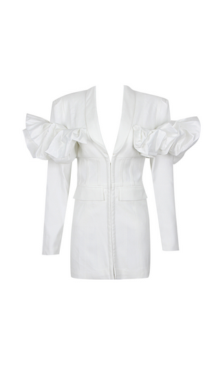 ROBE BLAZER BLANCHE À MANCHES LONGUES ET DÉTAILS BOUFFANTS