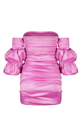 SATIN BARDOT MINI DRESS IN HOT PINK Dresses styleofcb 