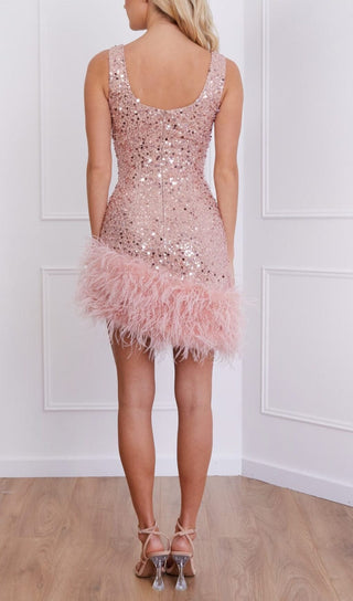 PINK FEATHER SEQUIN DRESS styleofcb 