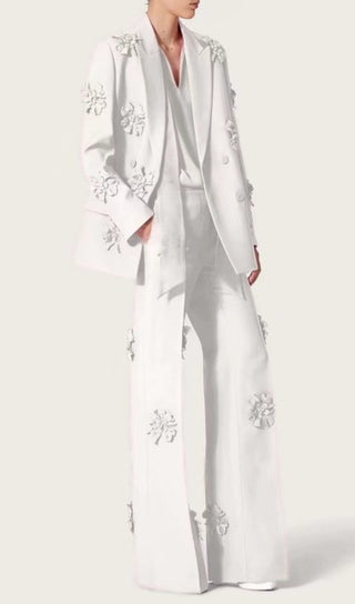 DOUBLE-BREASTED THREE DIMENSIONAL FLORAL SUIT JACKET IN WHITE styleofcb 