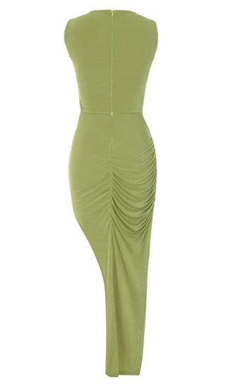 CUT OUT RUCHED MIDI DRESS IN GREEN DRESS styleofcb 