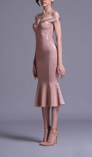 POLYESTER SPANDEX SATIN MIDI DRESS