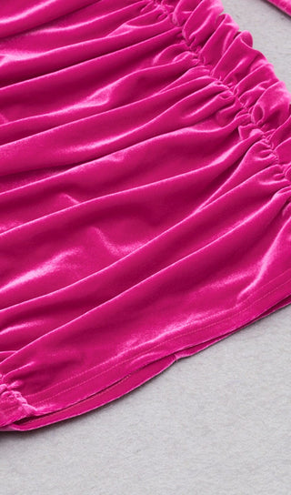 HANGING NECK MESH STITCHED VELVET MINI DRESS IN BARBIE PINK styleofcb 