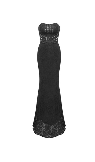 BLACK LACE DRESS WITH DENUDED SHOULDERS