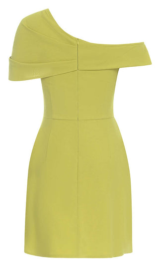 ASYMMETRICAL NECK RUFFLE MINI DRESS IN GREEN DRESS STYLE OF CB 