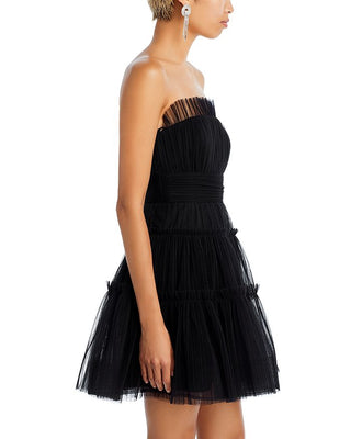 STRAPLESS TIERED TULLE MINI DRESS