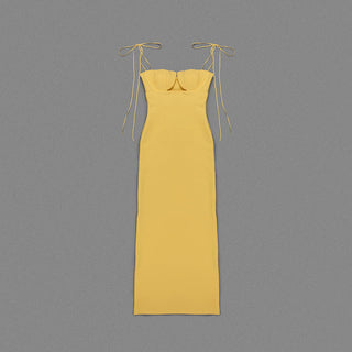 YELLOW TULIP SATIN MAXI DRESS