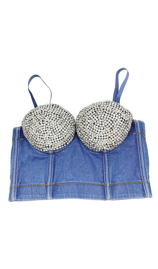 BUSTIER DENIM TOP IN BLUE DRESS STYLE OF CB 