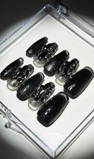 BLACK CAT EYE CRYSTAL HANDMADE PRESS ON NAILS Press On Nails Oh CICI 