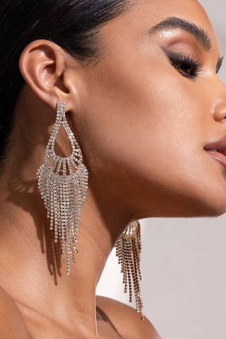 GOLD DIAMANTE TEARDROP TASSEL EARRINGS JEWELLERY styleofcb 