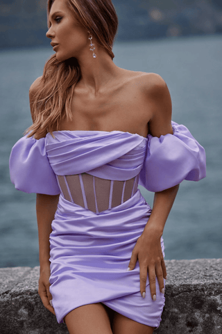 CORSET SATIN MINI DRESS IN PURPLE Bandage Dresses styleofcb 