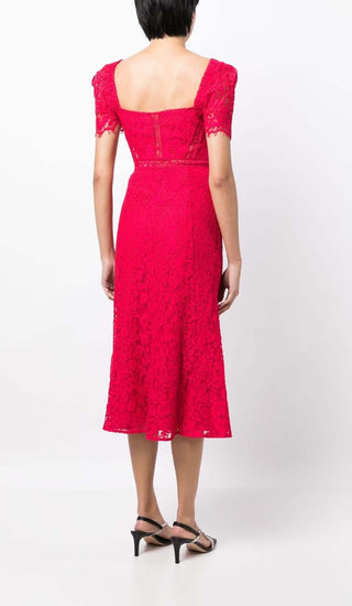 CREPE-TEXTURE LACED MIDI DRESS IN RED DRESS OH CICI 