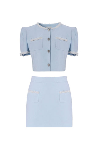 CRYSTAL TRIM TWO PIECE SET IN SKY BLUE DRESS STYLE OF CB 