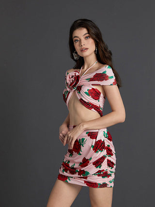 HALTERNECK ROSE PRINTED SKIRT SET Sets styleofcb 