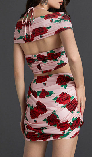 HALTERNECK ROSE PRINTED SKIRT SET Sets styleofcb 