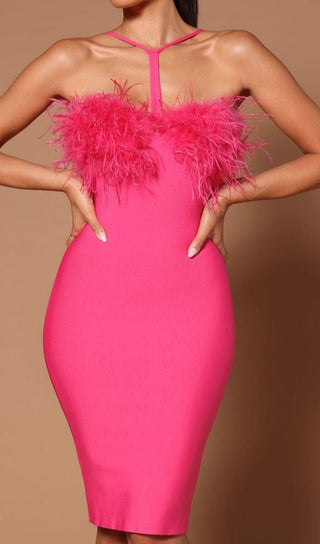 FEATHER HALTER MINI DRESS IN PINK DRESS STYLE OF CB 