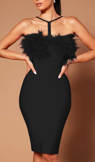 FEATHER HALTER MINI DRESS IN PINK DRESS STYLE OF CB XS BLACK 