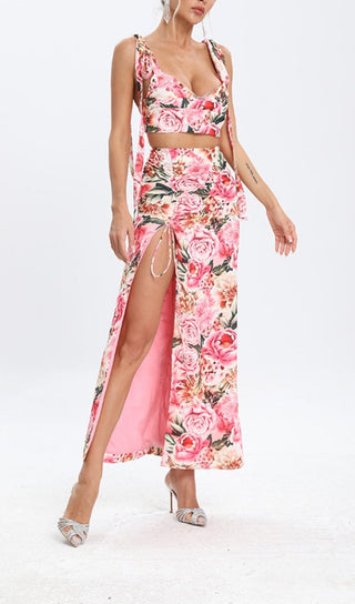 FLORAL DESIGN TWO PIECE SET IN PINK DRESS STYLE OF CB 