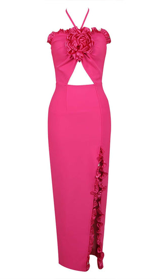 FLORAL EMBELLISHED SLIT MIDI DRESS IN PINK DRESS STYLE OF CB 