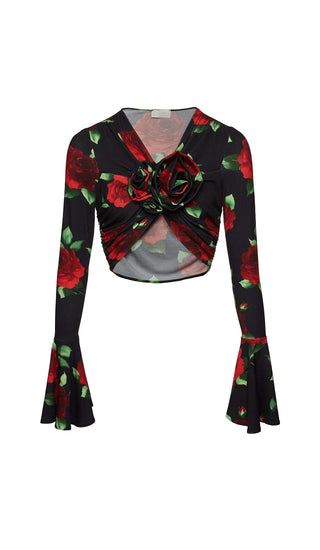 FLORAL-PRINT CROP TOP IN BLACK DRESS STYLE OF CB 