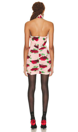 FLORAL- PRINT HALTER MINI DRESS IN CHERRY BLOSSOM DRESS STYLE OF CB 