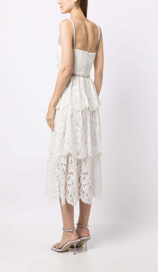 FRONT BOW TIERED MIDI DRESS IN WHITE DRESS STYLE OF CB 