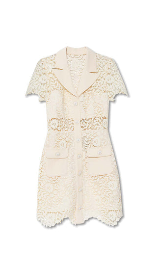 GUIPURE IVORY LACE FLAP POCKETS JACKET DRESS