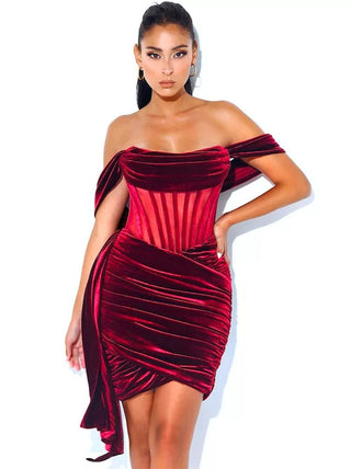 WINE RED VELVET CORSET MINI DRESS styleofcb 