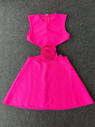 ROSE-APPLIQUÉ CUT-OUT MINI DRESS