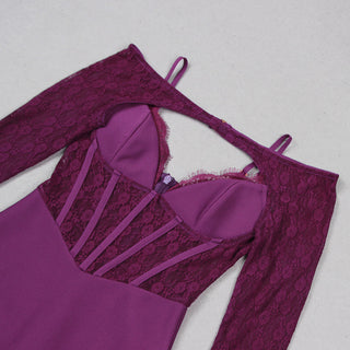 PURPLE LACE AND CREPE MINI DRESS