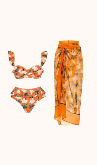 Kesia Ruffle Printed Bikini Three Piece Set Swimwear styleofcb 