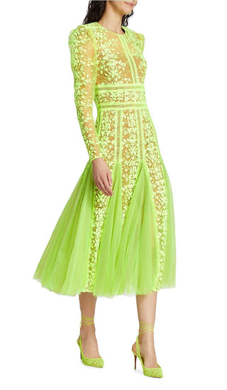 LACE PLATED MIDI DRESS IN GREEN DRESS OH CICI 