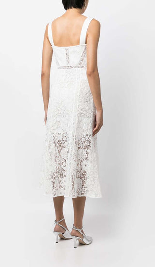 LACE DETAIL STRAPPY MIDI DRESS IN WHITE