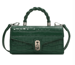 LACQUERED CROCODILE PATTERN TWIST TOTE SMALL SQUARE BAG