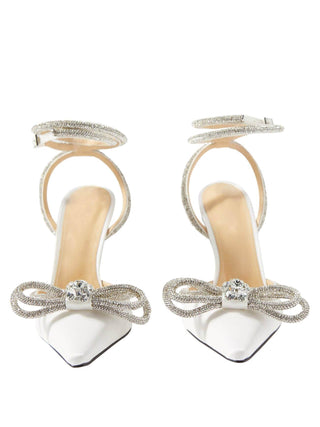 BOW CRYSTAL SATIN HEELS IN WHITE Shoes styleofcb 