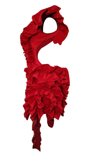 CUTOUT RUFFLE TIERED DRESS IN RED