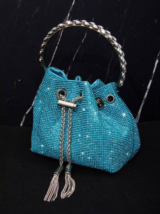 CRYSTAL EMBELLISHED BUCKET BAG IN BLUE Bags styleofcb 