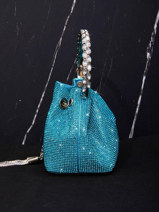 CRYSTAL EMBELLISHED BUCKET BAG IN BLUE Bags styleofcb 