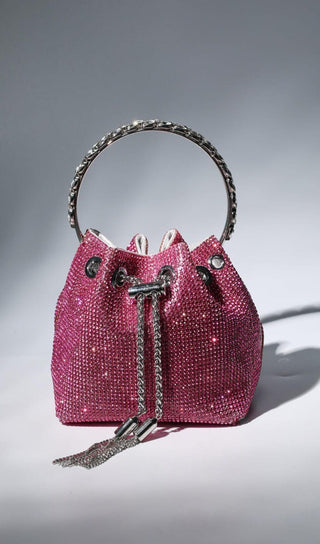 CRYSTAL EMBELLISHED BUCKET BAG IN HOT PINK Bags styleofcb 