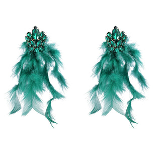 RHINESTONE FEATHER EARRINGS Earrings sis label GREEN 