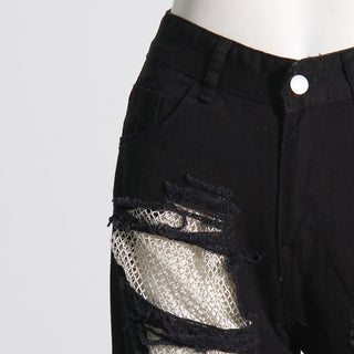 DIAMOND MESH PATCHWORK DENIM PANTS